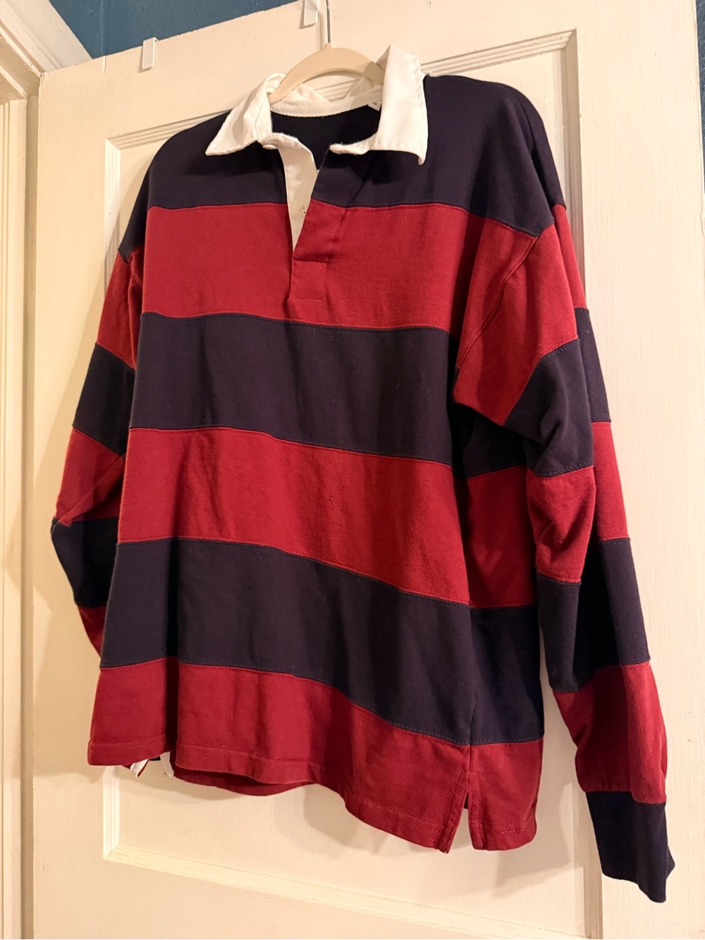 Classic Rugby Stripe Longsleeve Polo - Red & Navy